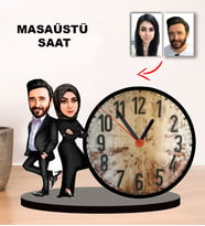 KARİKATÜR TESETTÜRLÜ ÇİFT, SEVGİLİ,EŞE HEDİYE, SEVGİLİYE HEDİYE MASAÜSTÜ SAAT 8