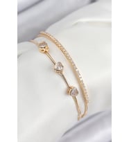 Pirinç Zirkon Taşlı Kalp Model Gold Renk Kadın Bileklik - TJ-BB7861