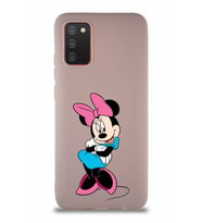 Samsung Galaxy A02S Soft Premier Kapak Minnie Mouse-D Tasarımlı Silikon Kılıf - Pudra (Şeffaf)