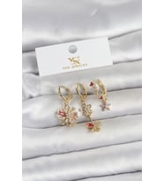 Pirinç Gold Renk Çiçek Model 3'lü Kadın Küpe - TJ-BKP11713