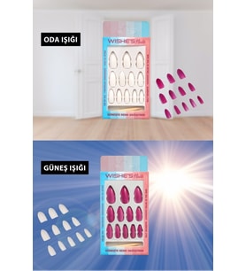 Işıkda Renk Değiştiren Sihirli Takma Tırnak 12 Adet Pembe Itici+yapıştırıcı+törp