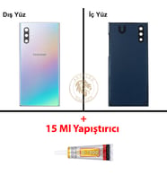 Samsung Note 10 Plus Aura Işıltısı Arka Pil Kapağı Batarya Kapağı Lazer Kesim + B-7000 Yapıştırıcı