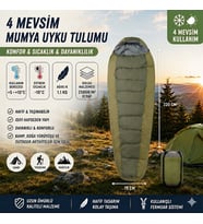 4 Mevsim Mumya Tip Uyku Tulumu -10°C Konforlu Kamp Uyku Tulumu Yıkanabilir YEŞİL