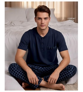 Arcan Erkek Düğme Yaka Kısa Kol Compact Penye Pijama Takımı 65130L - 1 Adet (Lacivert)