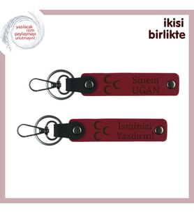 İsim Soyisimli Üç Hilal Deri Anahtarlık Seti – Kişisel Hediye Takımı, Kırmızı-Kırmızı (Çok Renkli)