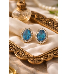 925 Ayar Gümüş Otantik Aqua Oval Taşlı Hürrem Sultan Küpe