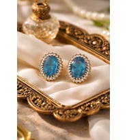 925 Ayar Gümüş Otantik Aqua Oval Taşlı Hürrem Sultan Küpe