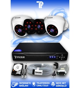 PICAM 4 Kameralı Uzay 2 İç Kamera Set 320 GB HDD Full HD Gece Görüşlü Güvenlik Kamerası Sistemi