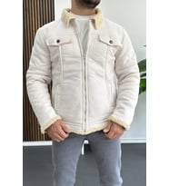 Erkek İçi Kürklü Suni Pul Deri Mont Beyaz Edw120