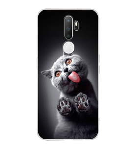 PrintiFy Oppo A5 2020  ile Uyumlu 1mm Slim Fit Kedi 2 050c Baskılı Şeffaf  Kılıf