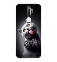 PrintiFy Oppo A5 2020  ile Uyumlu 1mm Slim Fit Kedi 2 050c Baskılı Şeffaf  Kılıf