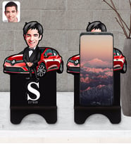 BK Gift Kişiye Özel Plakalı Erkek Renault Clio Karikatürlü Ahşap Biblo Telefon Standı-1