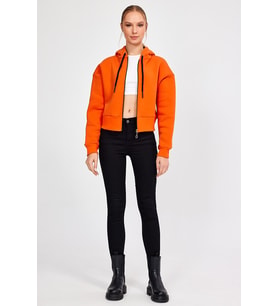 ALEXANDERGARDI KAPÜŞONLU ŞARDONLU CROP HIRKA (B23-31303) (Turuncu)