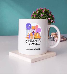 İş Güvenliği Uzmanı Tasarımlı Kişiye Özel Hediye İş Güvenliği Uzmanı Kupa Bardak ve Taş Bardak Altlığı Hediye Seti