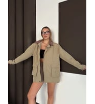 Astarlı yaka detaylı artos ceket haki st2651019