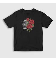 Presmono Unisex Çocuk Siyah Roses And Skull T-Shirt 353642tt