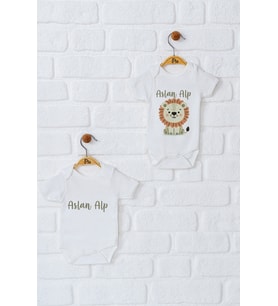 Pia Baby Premium %100 Pamuk İsme Özel Organik Baskılı İkili Set Çıtçıtlı Bebek Body Zıbın Modelleri 5011-17 (Ekru)