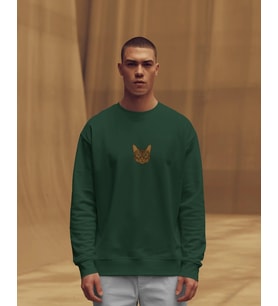 Erkek Minimal Bengal Kedi Logolu Bisiklet Yaka Sweatshirt – Basic & Günlük Stil (Koyu Yeşil)