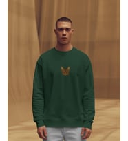 Erkek Minimal Bengal Kedi Logolu Bisiklet Yaka Sweatshirt – Basic & Günlük Stil (Koyu Yeşil)