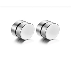 MIKNATISLI ÇELİK KÜPE, GÜMÜŞ RENK ERKEK ÇELİK KÜPE, MIKNATISLI UNISEX YUVARLAK KÜPE(6 MM) 1 ÇİFT