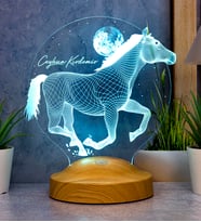 Koşan At Tasarımlı Hediye, 3D At Figürlü Kişiye Özel 3 Boyutlu Led Lamba