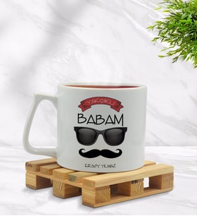 BK Gift Kişiye Özel Yakışıklı Babam Tasarımlı Middle Beyaz Kupa Bardak Model 3