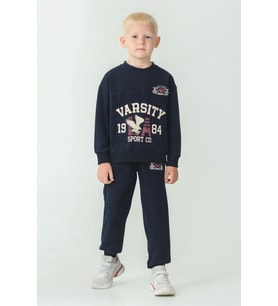 Erkek Çocuk Varsity Baskılı Alt Üst Eşofman Takımı Ak7959 (Lacivert)