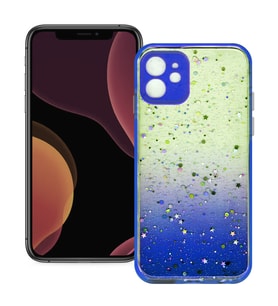 Apple iPhone 12 Uyumlu Simli Şeffaf Sert Slikon Kılıf (Lacivert)