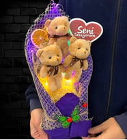 Seni Seviyorum Renkli Led Işıklı Premium Peluş Ayıcık Buketi