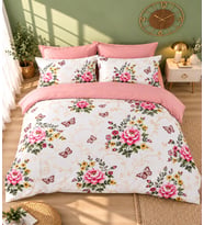 More Home Çift Kişilik Nevresim Takımı Lastikli (Çarşaflı) Botanik Bahçe Pembe