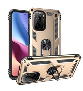 Xiaomi Mi 11İ Kılıf Metal Solid Yüzüklü Standlı Military Ring SRS (Altın)