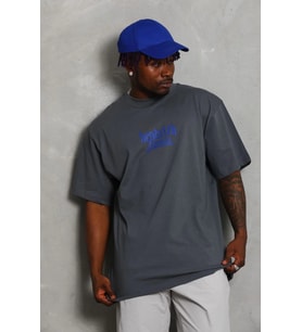 Erkek Baskılı Tişört Kısa Kol Bisiklet Yaka Oversize T-Shirt - Füme