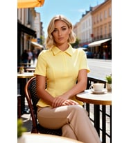 Kadın Bluz Peplum Polo Yaka Kısa Kol İnterlok Örme Düz Desen Yarım Pat Fermuar Kapamalı Regular
