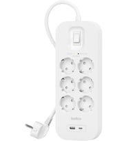 Belkin 6'Lı Çoklu Priz, Yüksek Gerilim Korumalı, Duvara Montaj, 6 Priz, 2 M Güç Kablosu, Yeşil Işıkl