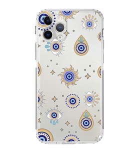 PrintiFy iPhone 11 Pro ile Uyumlu Nazar Boncuğu 5  Kamera Korumalı Şeffaf Silikon Kılıf