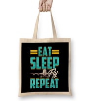 Eat Sleep Fly Repeat Airplane Pilot Aviation Pun Bez Çanta Uzun Saplı