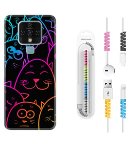Tecno Camon 16 18P Pova 3 Pova Neo Kılıf Kablo Koruma Spiral Silikon Neon Cats 1790