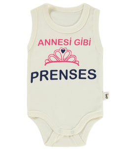Civil Baby Annesi Gibi Prenses Baskılı Sfr.Kol1-36 Ay Çıtçıtlı Badi - Ekru