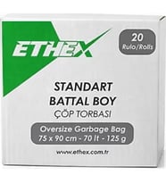 Ethex Battal Boy Siyah Renk Çöp Torbası 20 Paket - 75x90 Cm