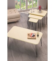 Zigon Sehpa Kr Ve Orta Sehpa Kr Set Siyah Ayak Krem Tel 1100