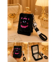 Sevimli Kedicik Figürlü Peluş Cep Aynası Anahtarlık – Kawaii Bag Charm Çanta Süsü Siyah