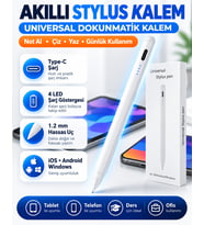 Universal Stylus Kalem Dokunmatik Tablet Telefon Kalemi iOS Android Windows Uyumlu Type-C Şarjlı Pil Göstergeli İnce Uçlu Çizim Yazı Kalemi