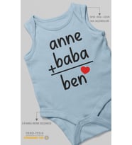 Anne Baba ve Ben Baskılı Bebek Zıbını – Çıtçıtlı Body  %100 Pamuk Sıfır Kol (Bebek Mavisi)