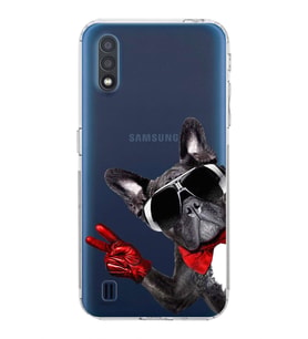 PrintiFy Galaxy A01 ile Uyumlu Köpek 2 Kamera Korumalı Şeffaf Kılıf