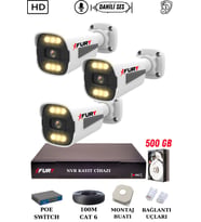 FURY 3 Kameralı Ip Güvenlik Kamerası Seti Sesli 4mp Gece Renkli Su Geçirmez 1506s 500GB