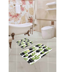 Yeşil bitki desenli Desen Banyo Halısı Klozet Paspas Seti BS244