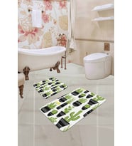 Yeşil bitki desenli Desen Banyo Halısı Klozet Paspas Seti BS244