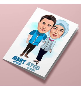 Kişiye Özel Canım Eşim ve Ben Karikatürlü Tebrik Kartı