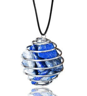 Sertifikalı Tel Sargılı Kafes Model Lapis Lazuli Taşı Kolye (Çok Renkli)