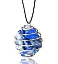 Sertifikalı Tel Sargılı Kafes Model Lapis Lazuli Taşı Kolye (Çok Renkli)